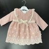 Baby Girl Dresses With Lace Bow andEmbroidered lace Trim.