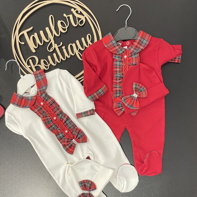 Baby tartan Romper with matching hats