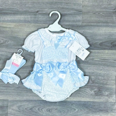 Baby Girl Blue and White Floral Romper