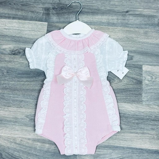 Baby Rompers with lace Front and Bow.