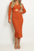 Front Twist Cut Out Ribbed Dress