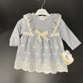 Baby Girl Dresses With Lace Bow and  Embroidered lace Trim.