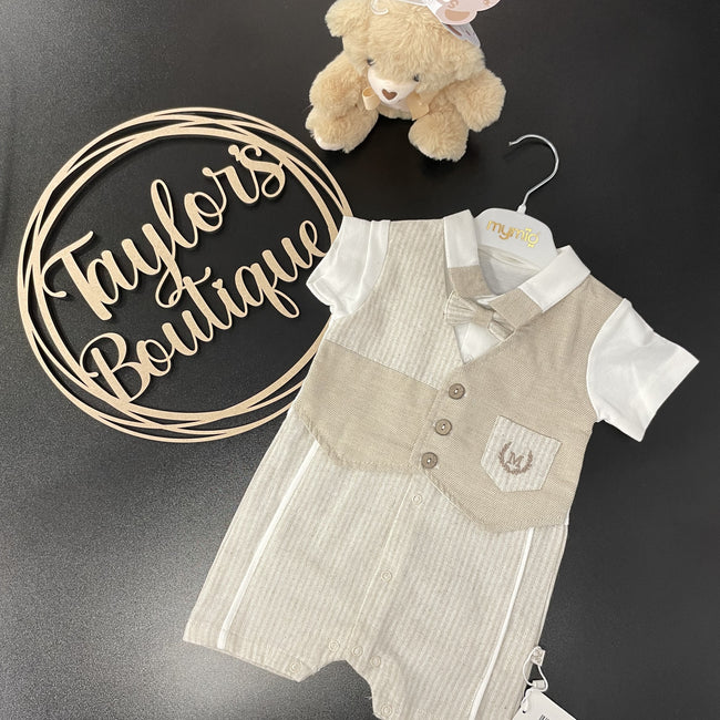 Baby  Boy Spanish Romper with attached waistcoat and Bow Tie