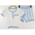 Boys Piped Perforated Gingham Short Sets