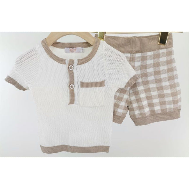 Boys Piped Perforated Gingham Short Sets